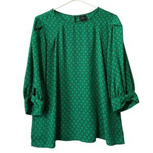Worthington Women Green Size Medium 3/4 Sleeve Blouse Keyhole Lightweight Career